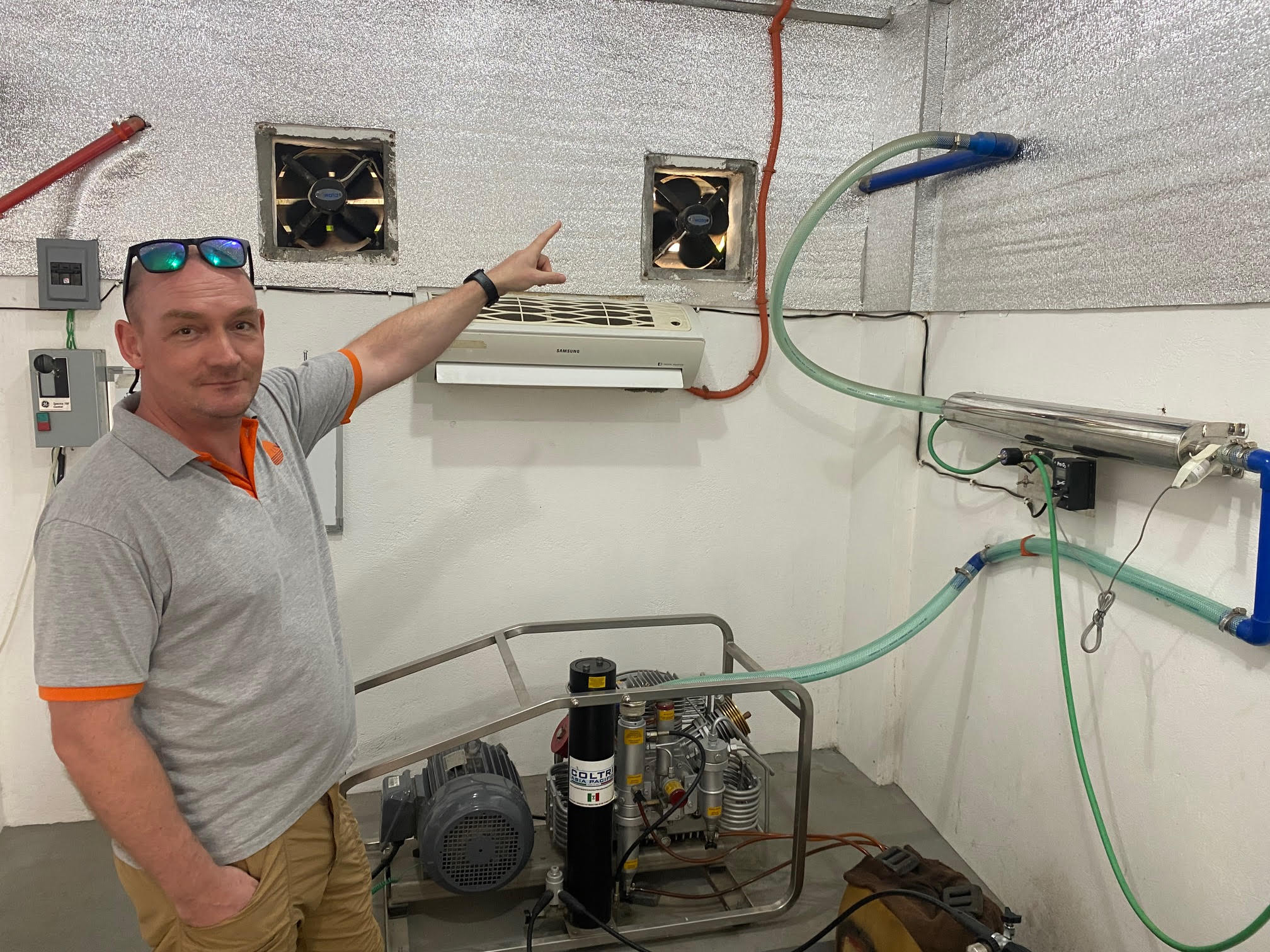 Lalaguna Villas Operations Director Luke Spence in the compressor room