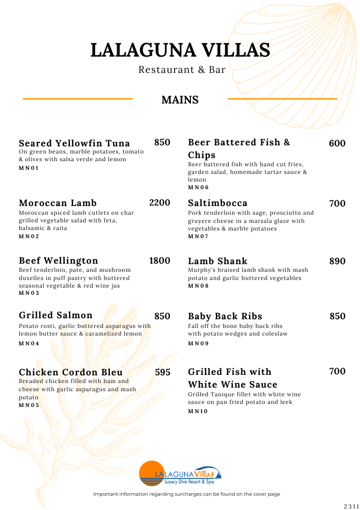 Lalaguna Villas Menu - Puerto Galera's Best Cuisine