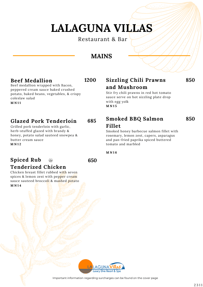 Lalaguna Villas Menu - Puerto Galera's Best Cuisine