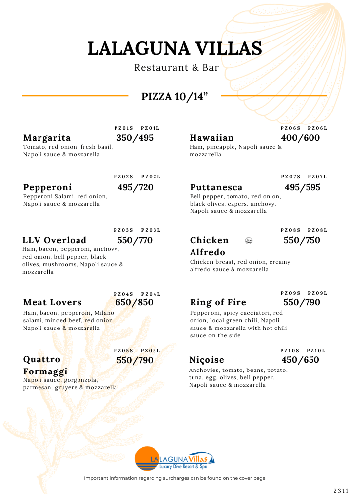 Lalaguna Villas Menu - Puerto Galera's Best Cuisine