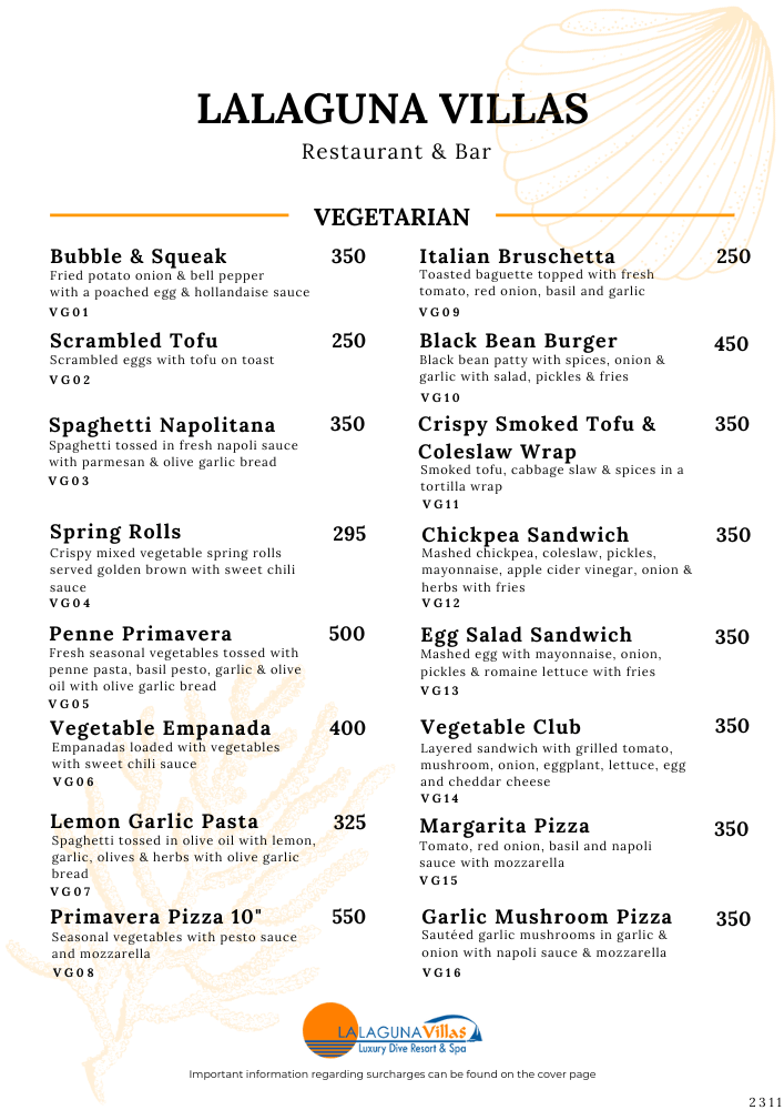 Lalaguna Villas Menu - Puerto Galera's Best Cuisine