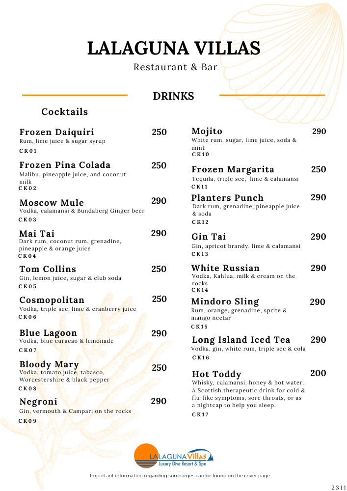 Lalaguna Villas Menu - Puerto Galera's Best Cuisine