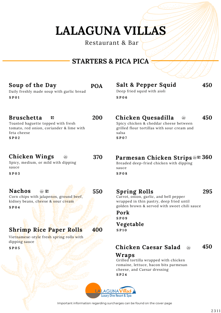 Lalaguna Villas Menu