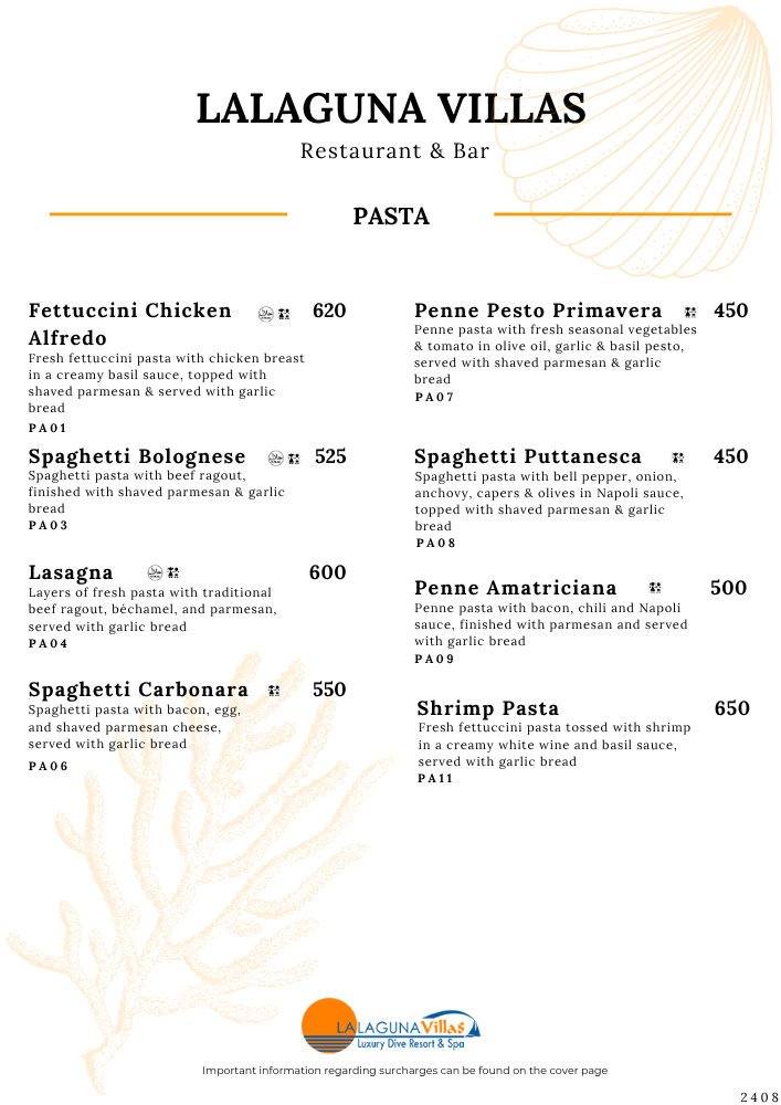 Lalaguna Villas Menu - Puerto Galera's Best Cuisine