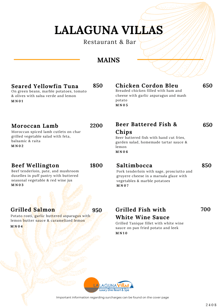 Lalaguna Villas Menu - Puerto Galera's Best Cuisine