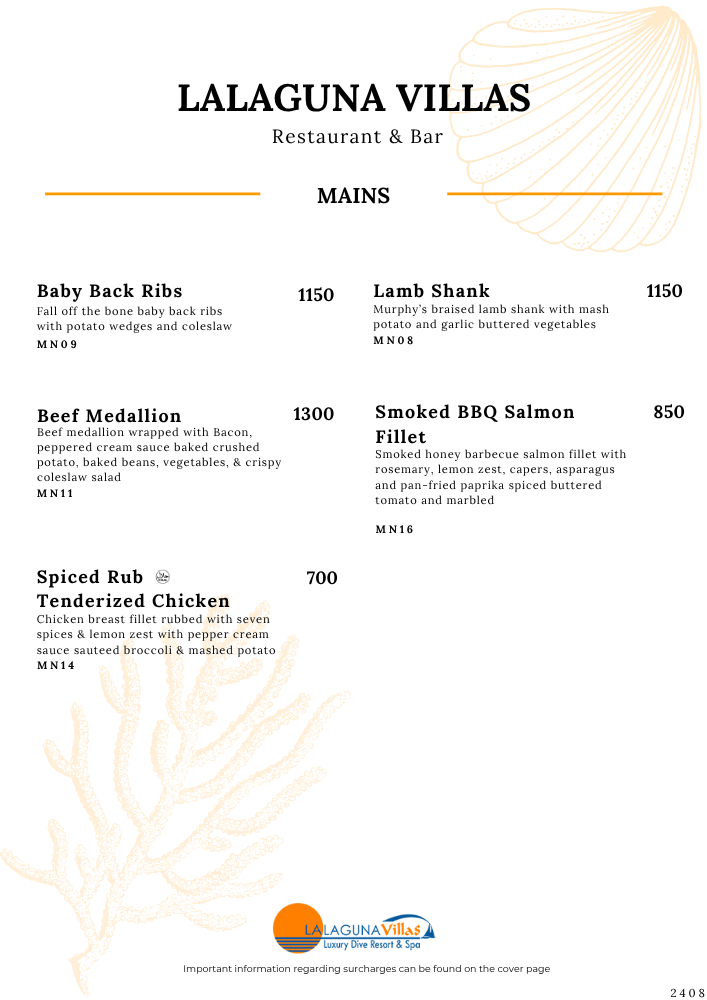Lalaguna Villas Menu - Puerto Galera's Best Cuisine