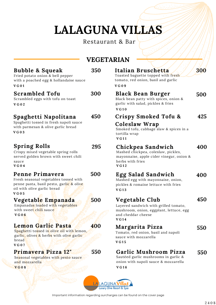 Lalaguna Villas Menu - Puerto Galera's Best Cuisine