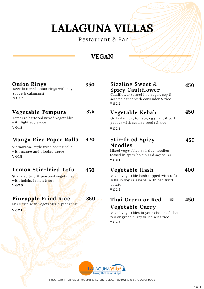Lalaguna Villas Menu - Puerto Galera's Best Cuisine