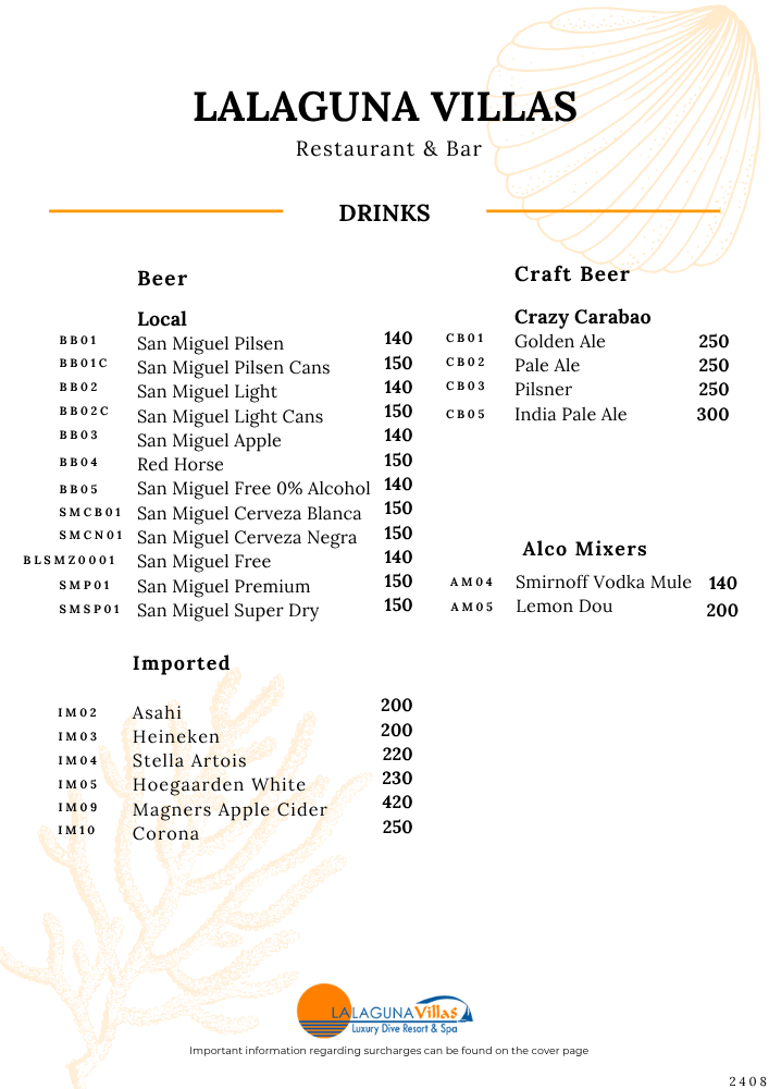 Lalaguna Villas Menu - Puerto Galera's Best Cuisine