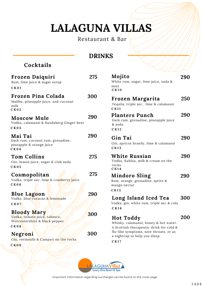 Lalaguna Villas Menu - Puerto Galera's Best Cuisine