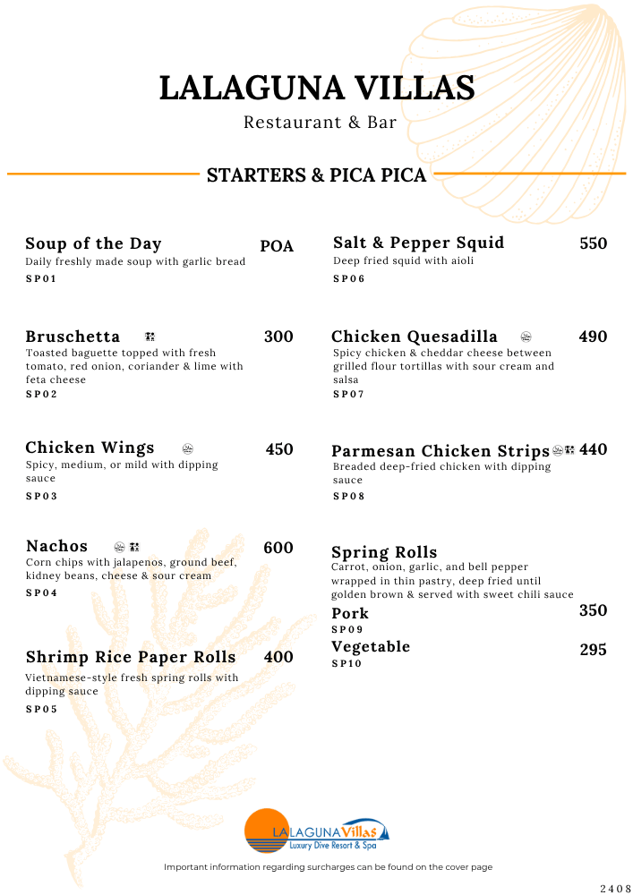 Lalaguna Villas Menu - Puerto Galera's Best Cuisine