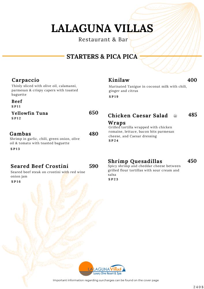 Lalaguna Villas Menu - Puerto Galera's Best Cuisine